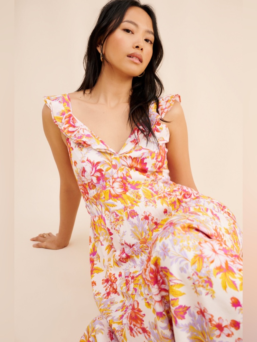 BHLDN Aubree Sleeveless Linen pink Floral Fit & Flare Maxi Dress - Picture 10 of 10